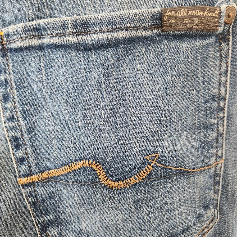 7 For‎ All Mankind Slimmy Jeans Straight Leg Medium Wash Blue Denim Size 33